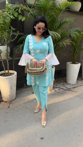 Indo western aqua blue coord set